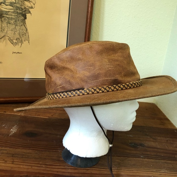 Heads n’ Home Hats Leather “Crusher” Cowboy Hat Adjustable M/L EC. - Picture 6 of 11